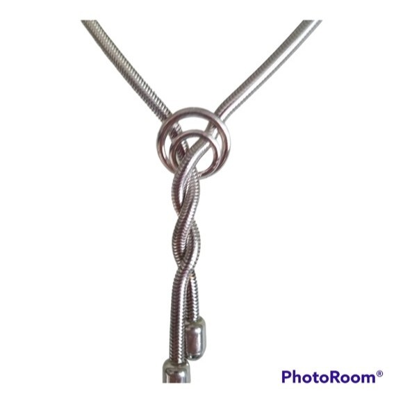 Silver Circle Braided Necklace - Picture 2 of 6